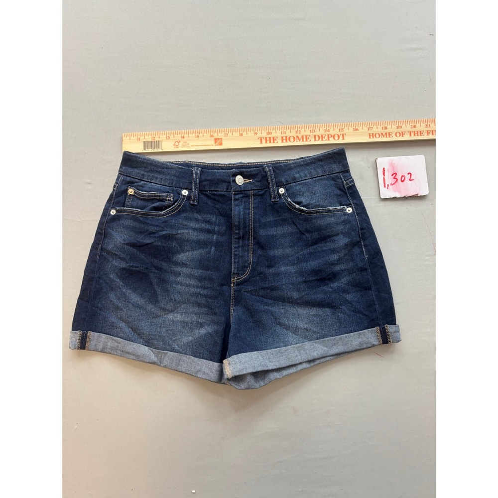 No Boundaries Womens Dark Wash High Rise Cuffed Denim Jean Shorts Size 13